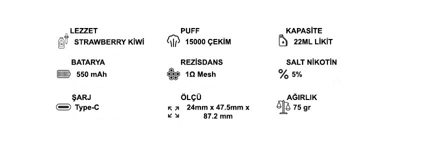 Pufftech Hyper 15000 Puff Bar %5 Nikotin Strawberry Kiwi