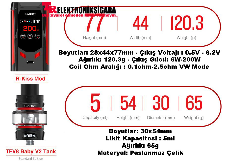 Smok R-Kiss 200W Kit TFV8 Baby V2 Tank