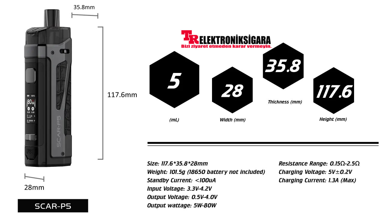 SMOK SCAR-P5 80W Pod Mod Elektronik Sigara