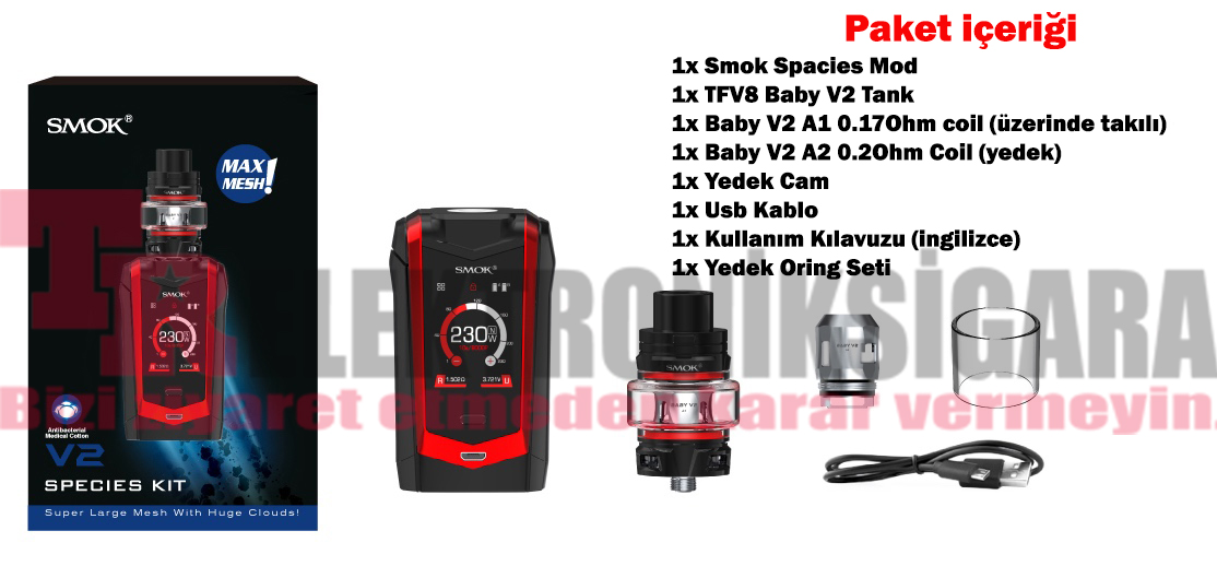 Smok Species V2 230W Kit TFV8 Baby V2 Tank Elektronik Sigara