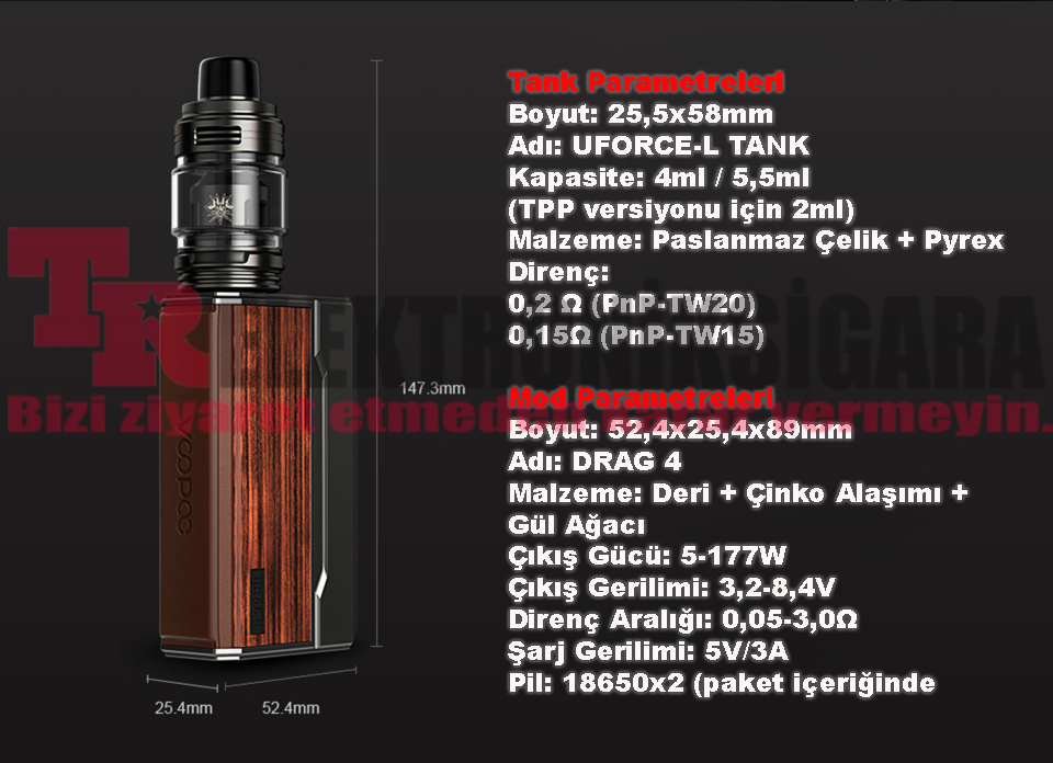 Voopoo Drag 4 177W Box Kit Elektronik Sigara