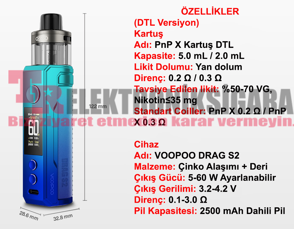 Voopoo Drag S2 Kit 60W Pod Mod Elektronik Sigara